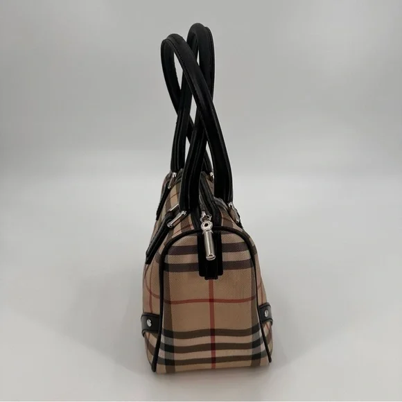 Vintage Y2K Burberry Chester House Check Coated Canvas Bowling Bag Satchel FLAWS Satchels